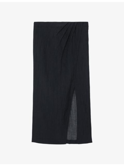 REISS Rosa Wrap-Front Cotton-Blend Maxi Skirt