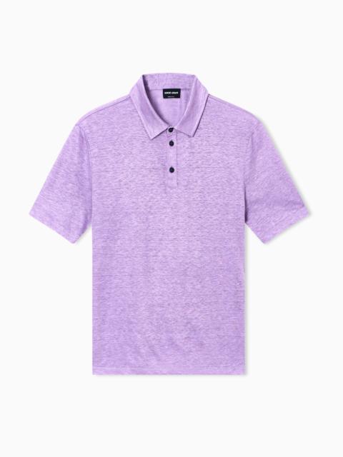 GIORGIO ARMANI SHORT SLEEVE POLO IN LINEN JERSEY WITH CLASSIC COLLAR