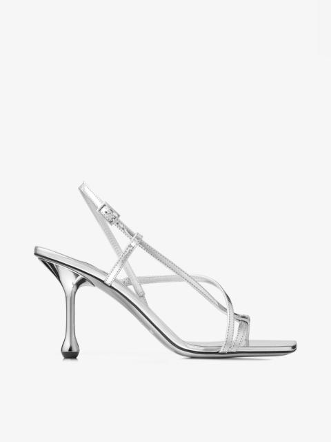 JIMMY CHOO Etana 80
Silver Metallic Leather Sandals