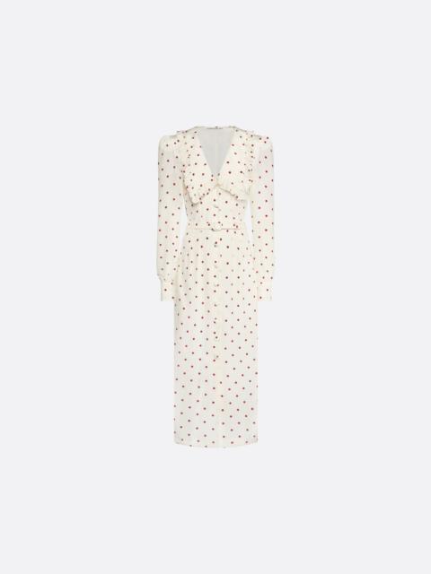 Alessandra Rich POLKA-DOT SILK MIDI DRESS WITH V-NECKLINE