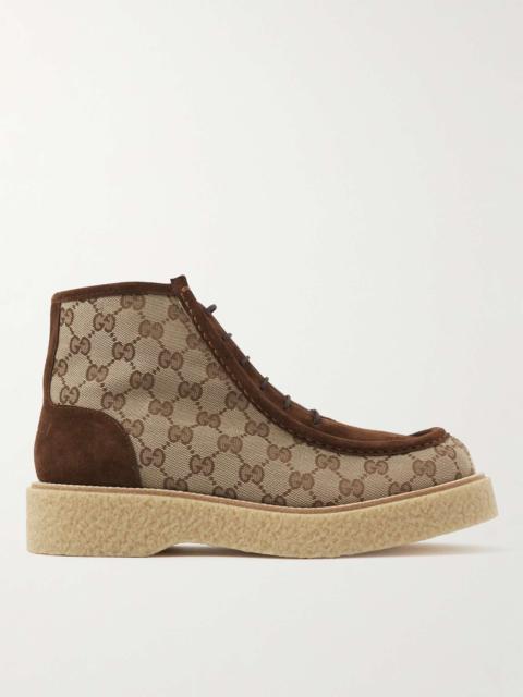 GUCCI Suede-Trimmed Monogrammed Canvas Boots