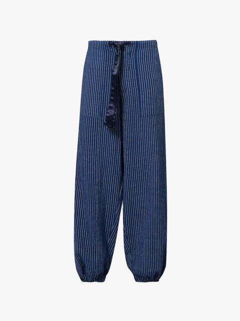 Greg Lauren Pinstripe-patterned wide-leg regular-fit cotton-blend trousers