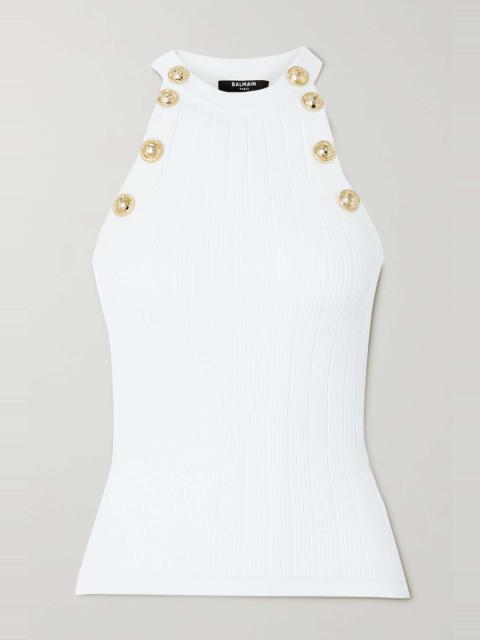 Button-embellished ribbed-knit tank