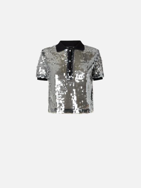 PINKO POLO SWEATER WITH SEMI-TRANSPARENT SEQUINS