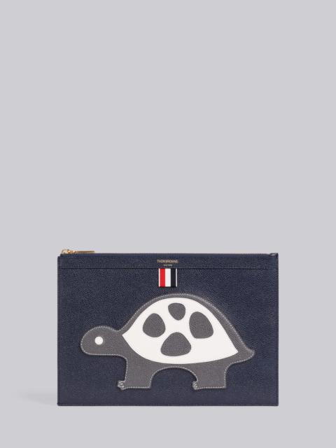 Thom Browne Navy Pebbled Calfskin Turtle Icon Applique Small Gusset Folio