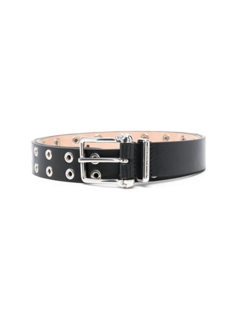 eyelet-studded calf leather belt