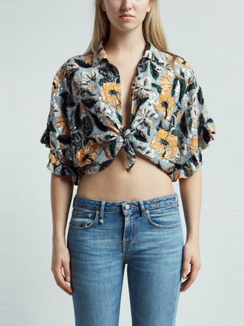 R13 FRONT TIE HAWAIIAN SHIRT - BLUE FLORAL