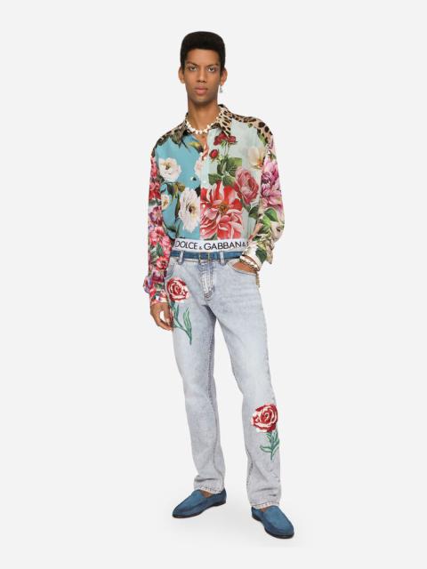 Dolce & Gabbana Light blue regular-fit jeans with patch embellishment