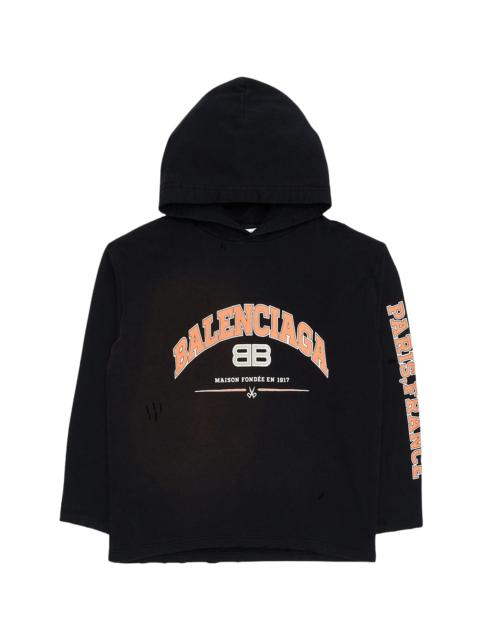 BALENCIAGA Maison Logo Light Destroy Vintage Hoodie "Black / Orange / White" 670946 TLVJ3 0107