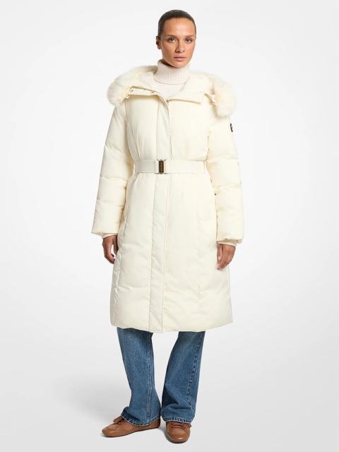MICHAEL KORS Faux Fur Trim Belted Coat