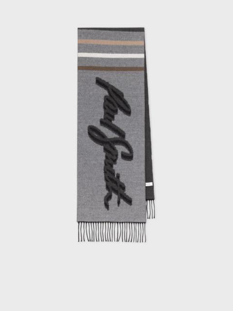Paul Smith Grey Wool-Blend Logo Jacquard Scarf