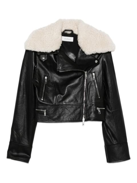 Sportmax shearling-collar leather jacket