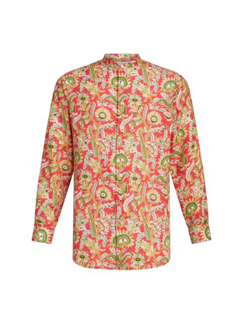 floral-print button-up shirt
