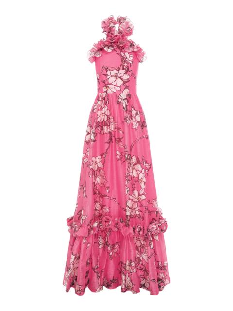 LEO LIN Isabelle Ruffled Halterneck Maxi Dress floral