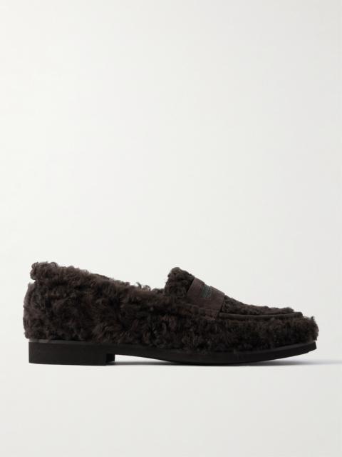 Brunello Cucinelli Bead-embellished Suede-trimmed Shearling Loafers