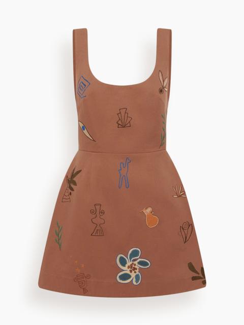 ALÉMAIS Dusty Embroidered Mini Dress in Rust