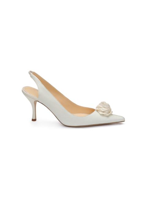 MAGDA BUTRYM Rose Low Distressed Taffeta Slingback Pumps ivory