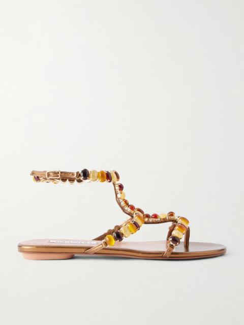 AQUAZZURA Mystic Stone Embellished Leather Sandals