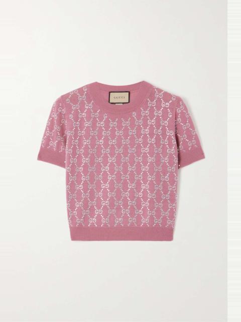 GUCCI Cropped crystal-embellished wool sweater