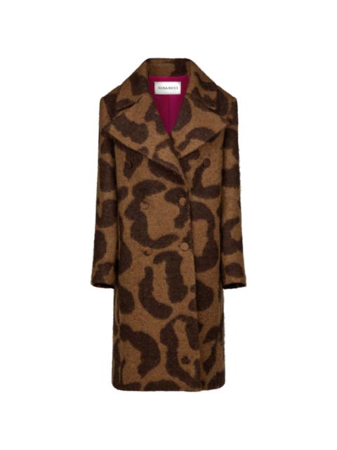 leopard-jacquard wool-blend coat