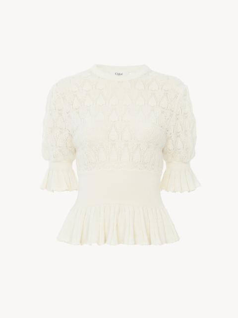 Chloé SHORT-SLEEVE RUFFLED SWEATER IN A WOOL-MIX KNIT