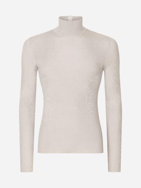 Ribbed silk turtle-neck sweater