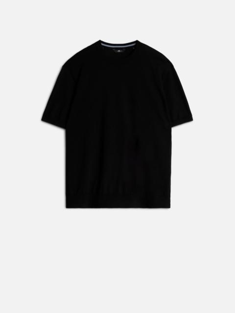 7 For All Mankind Classic Cotton Short Sleeve Sweater in Black