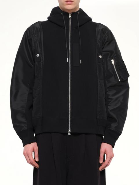 sacai Sponge Sweat x Nylon Twill Hoodie in Black