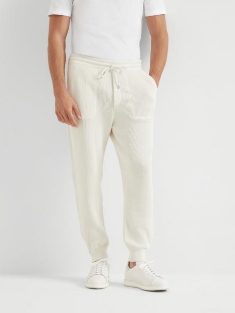 Brunello Cucinelli Cotton English rib knit trousers with zipper cuffs