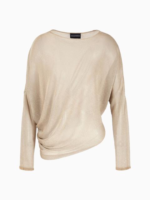 EMPORIO ARMANI Jumper with asymmetric hem and draping in sheer lurex