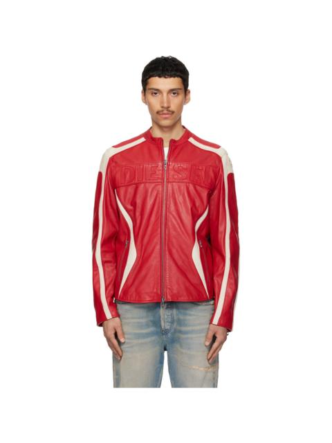 Diesel Red & Off-White L-Adam Leather Jacket