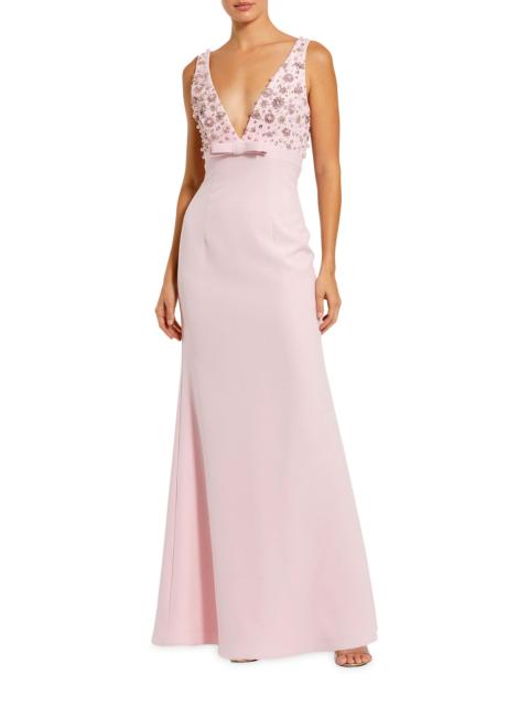 MAC DUGGAL Women's Crêpe Floral Beaded Bow A-Line Gown - Blush