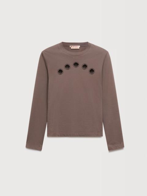 Marni GRAY COTTON LONG-SLEEVED T-SHIRT WITH CUT-OUT POLKA DOTS