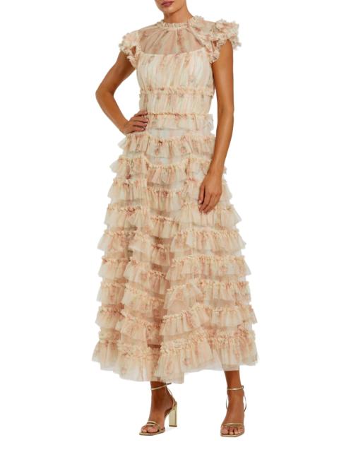MAC DUGGAL Women's Floral Mesh Ruffled Cocktail Dress - Ivory Multi