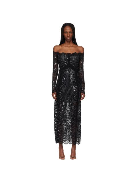 rabanne Black Lace Sequin Midi Dress