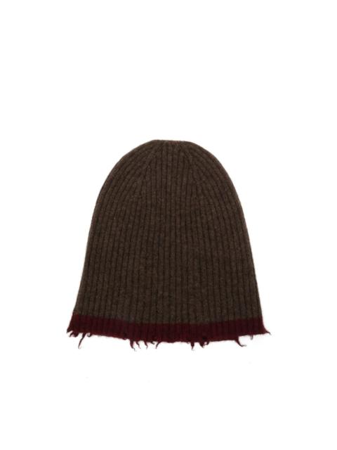 UMA WANG ribbed frayed-edge beanie hat