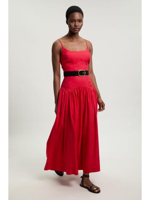 KAREN MILLEN Viscose Linen Belted Drop Waist Woven Midi Dress