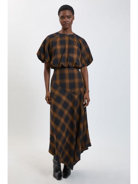 KAREN MILLEN Petite Check PU Trim Asymmetric Hem Midi Dress