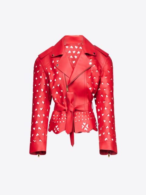 AREA LASER-CUT LEATHER HEART MOTO JACKET