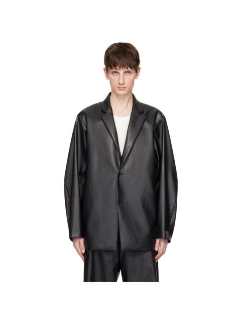 N.Hoolywood Black Padded Shoulder Faux-Leather Blazer