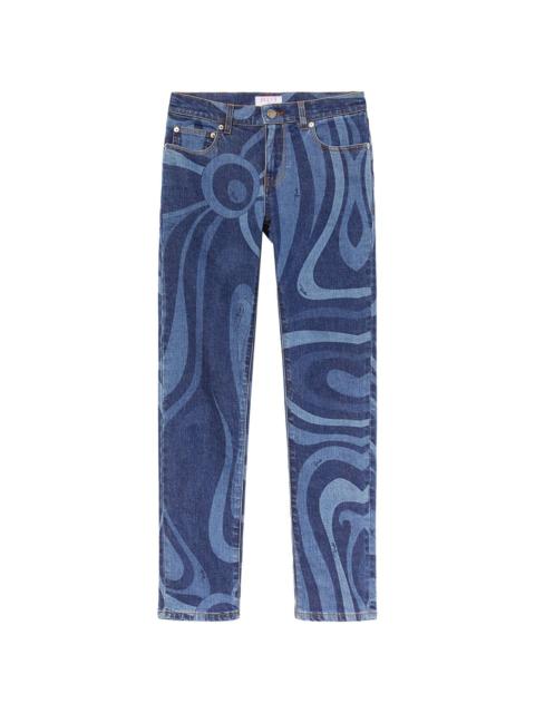 abstract-print straight-leg jeans