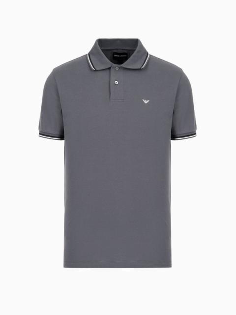 Slim-fit stretch piqué polo shirt with micro eagle