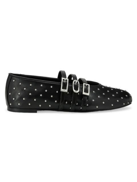 Stuart Weitzman Women's Sostud Studded Leather Mary Janes - Black