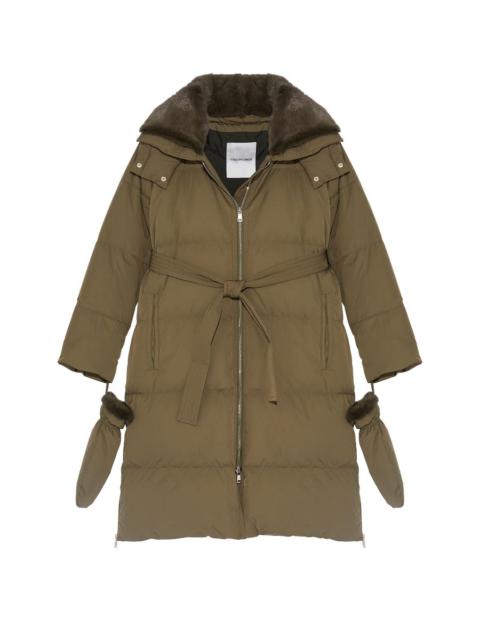 Yves Salomon Long puffer coat made from a waterproof technical fabric with a mink collar