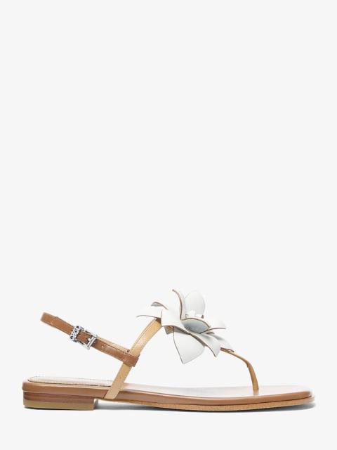 MICHAEL KORS Jacie Floral Embellished Leather T-Strap Sandal
