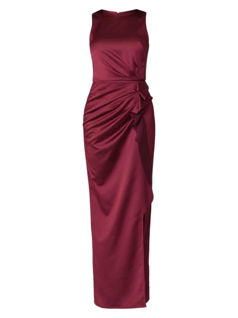 Shoshanna Women's Stone Satin Drape Sheath Gown - Bordeaux