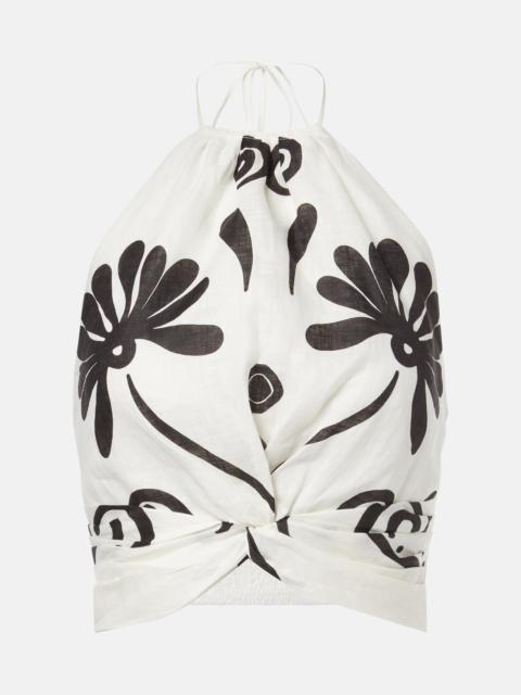 CALA de la CRUZ Lodi floral halterneck linen top