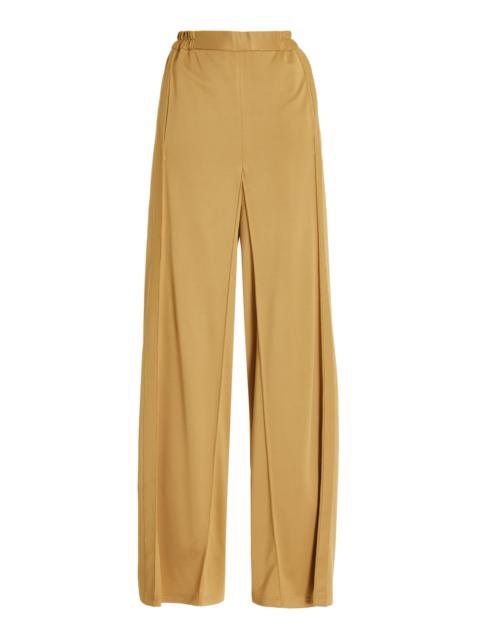 BEVZA Pin-Tucked Crepe Wide-Leg Trousers gold