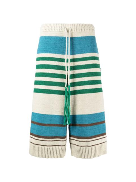 striped ribbed-knit shorts