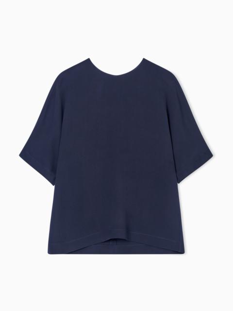 GIORGIO ARMANI TRIPLE SILK GEORGETTE CREW-NECK BLOUSE